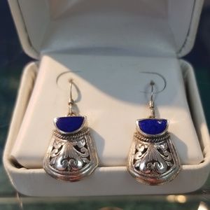 Hand engraved genuine Lapis earrings